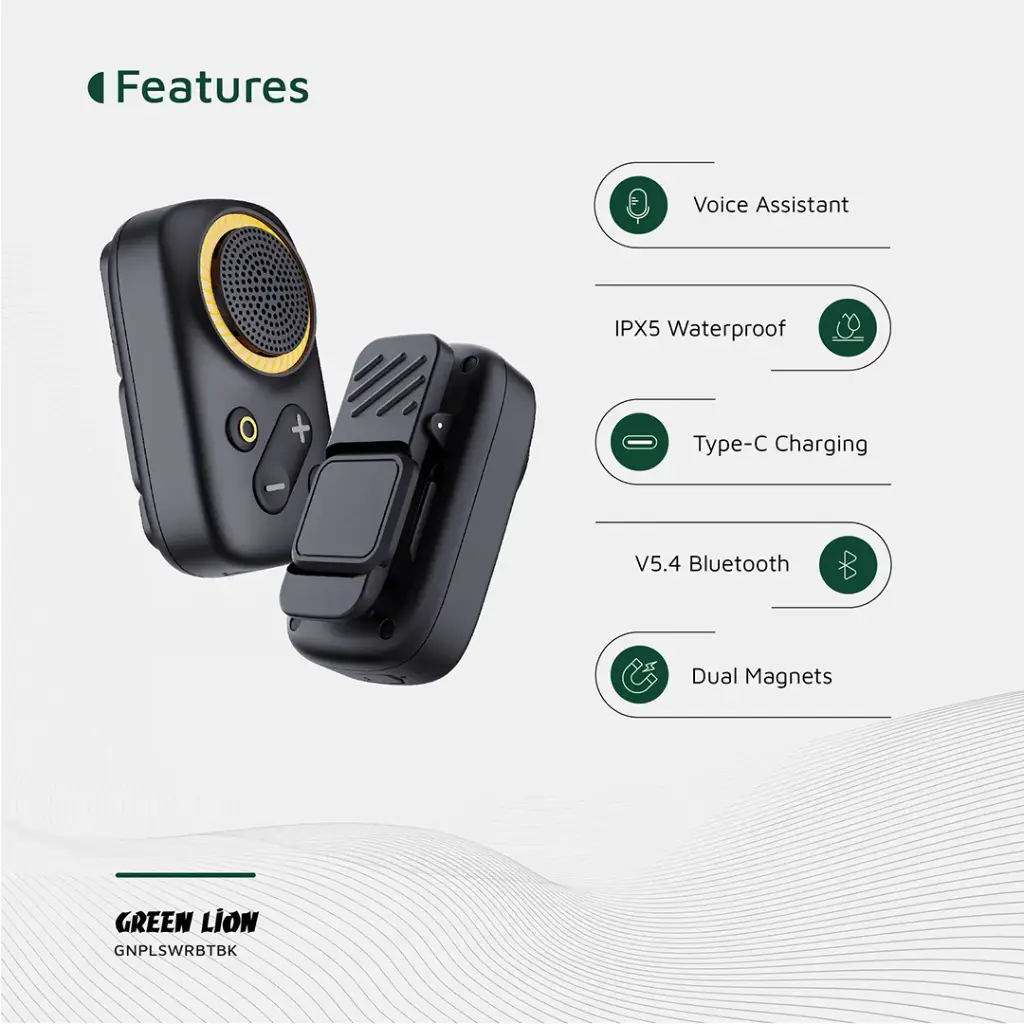 GREEN LION Pulse Wear Wearable BT Speaker, 8 Hours Playtime, Dual Magnets, Built-In Microphone